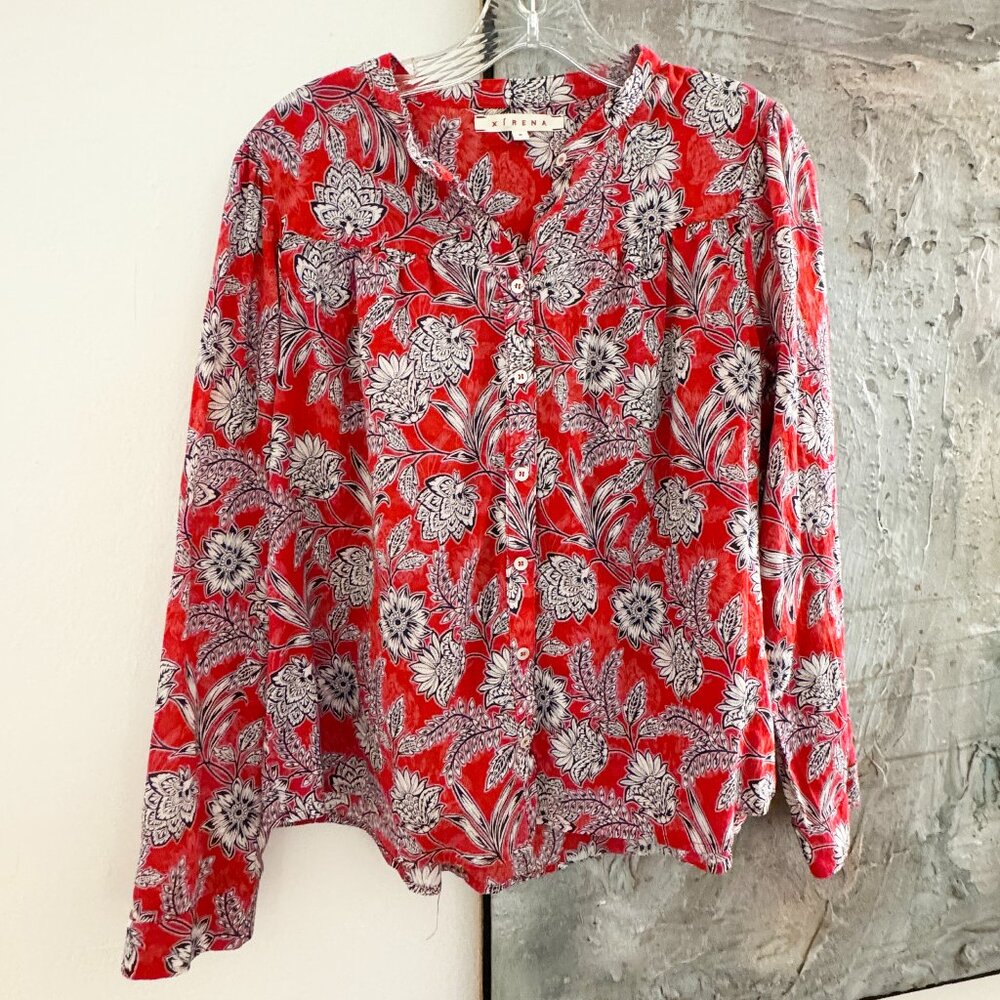 XIRENA Floral Block Print Cotton Blouse - Size Small NWOT